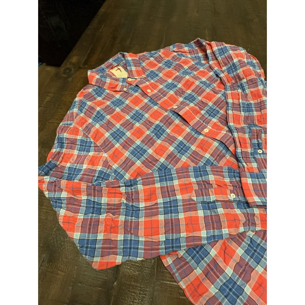 Relwen Shirt Mens 2XL Red Plaid Long Sleeve Button Up Stretch Casual Cotton